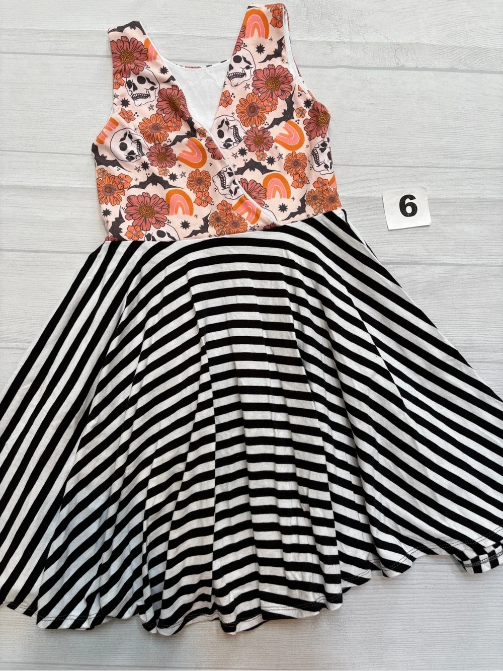 Malia + Kai Floral & Skull Tank Dress with Black and White Striped Skirt